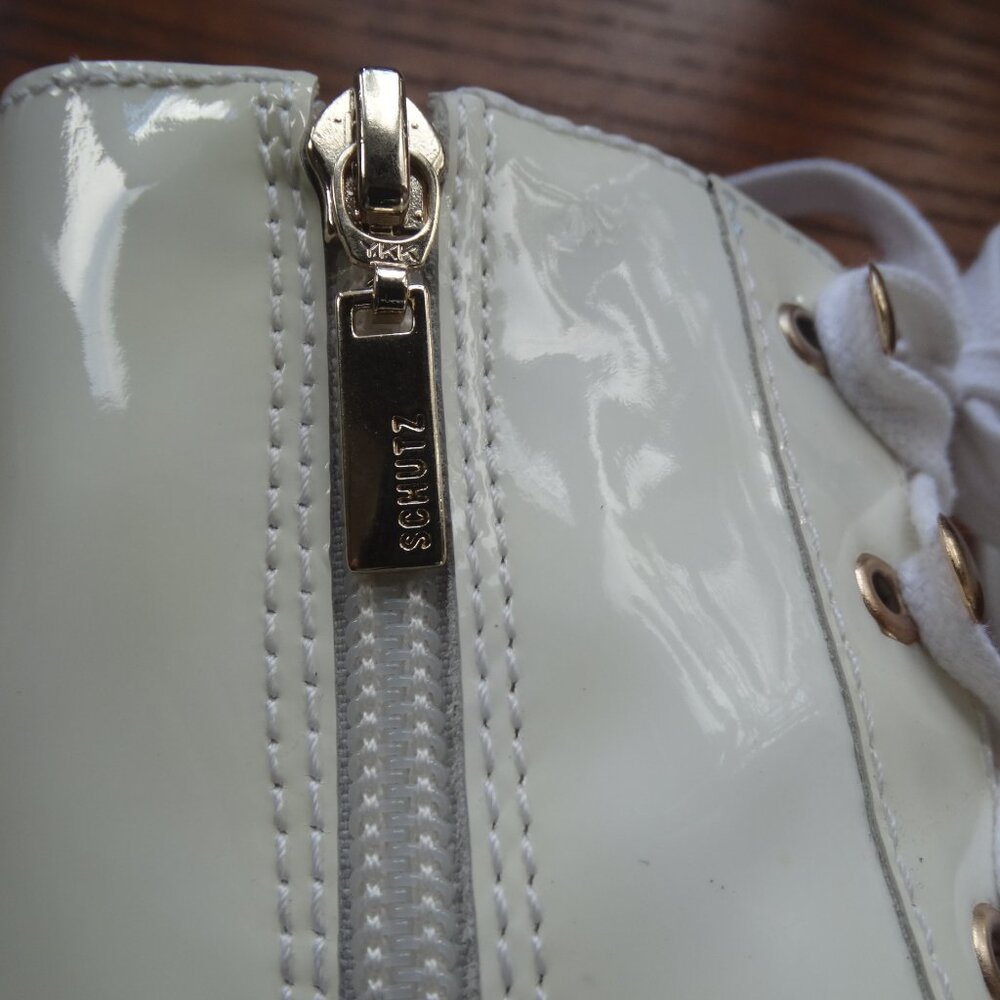 Schutz “Andorra” White Patent Leather Laced Up Combat Boots W/ Rhinestones US 9B - Picture 10 of 12